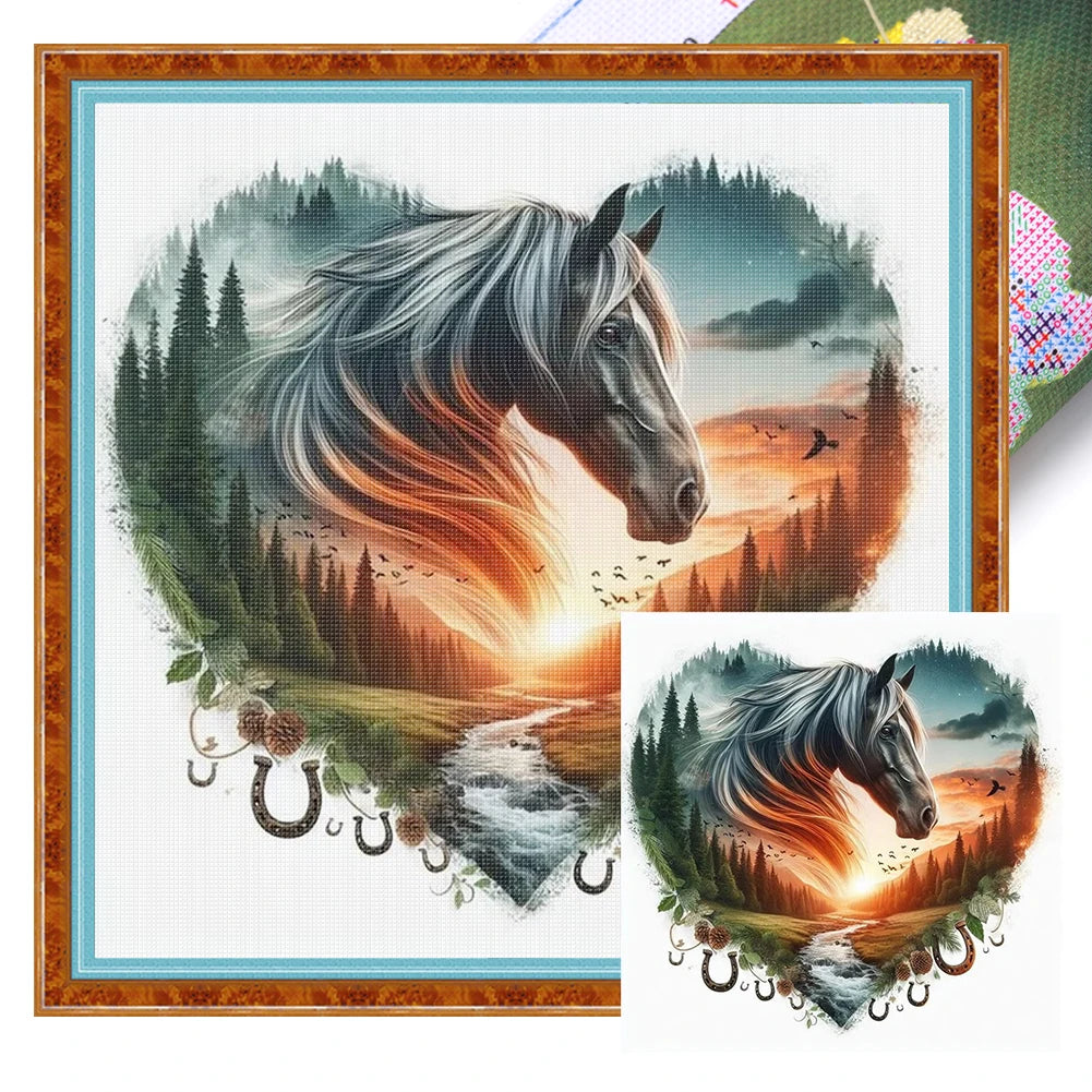 Horse Printed Cross Stitch Kit DIY 11CT Embroidery Craft Set Home Decoration