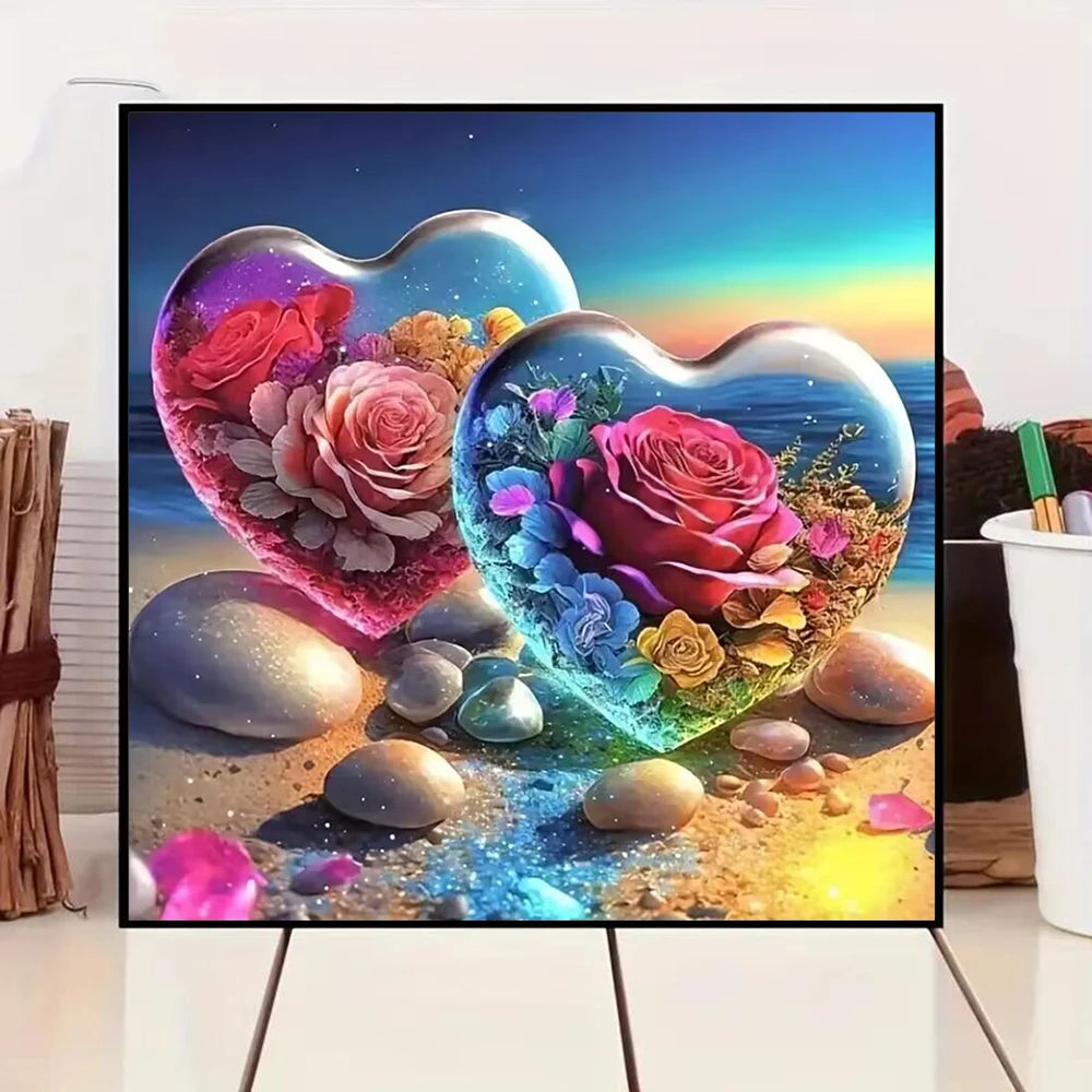 DIY diamond painting set, heart-shaped scene