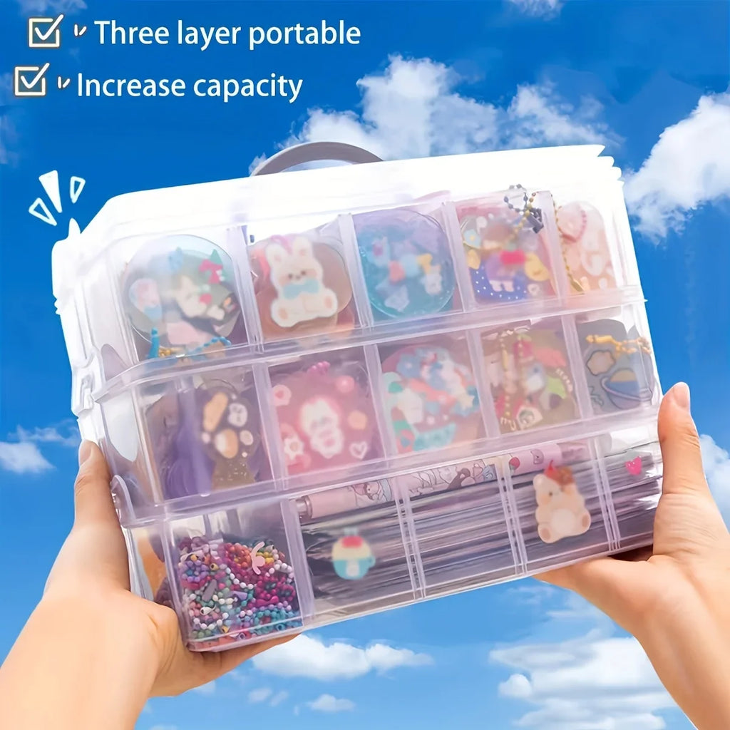 3-layer 18 Compartment Transparent Storage Box, can rearrange compartments