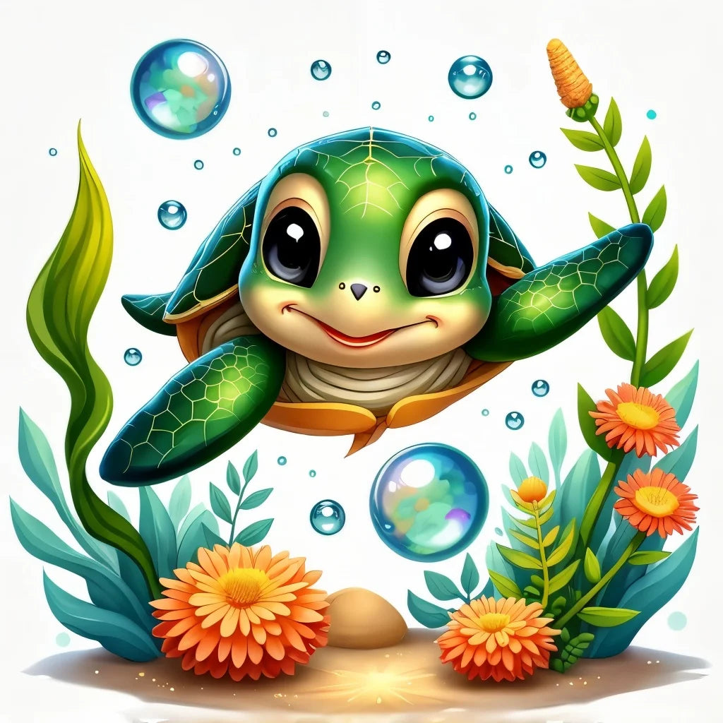 Full 11CT Embroidery Cross Stitch Kits Charming Turtle Tea Scene Pre Printed Aida Cloth