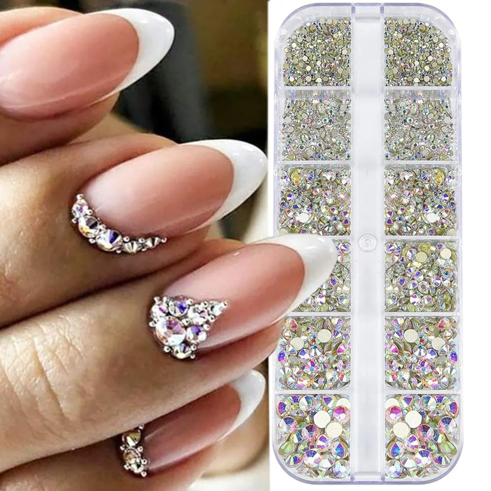 2400pcs+ Shiny Clear Crystal Gems Nail Rhinestones 1.5-4mm Mixed Round Glass Stone