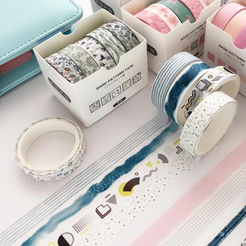 5Pcs Sakura Washi Tape Set Basic Adhesive Tape Journal Supplies Washitape