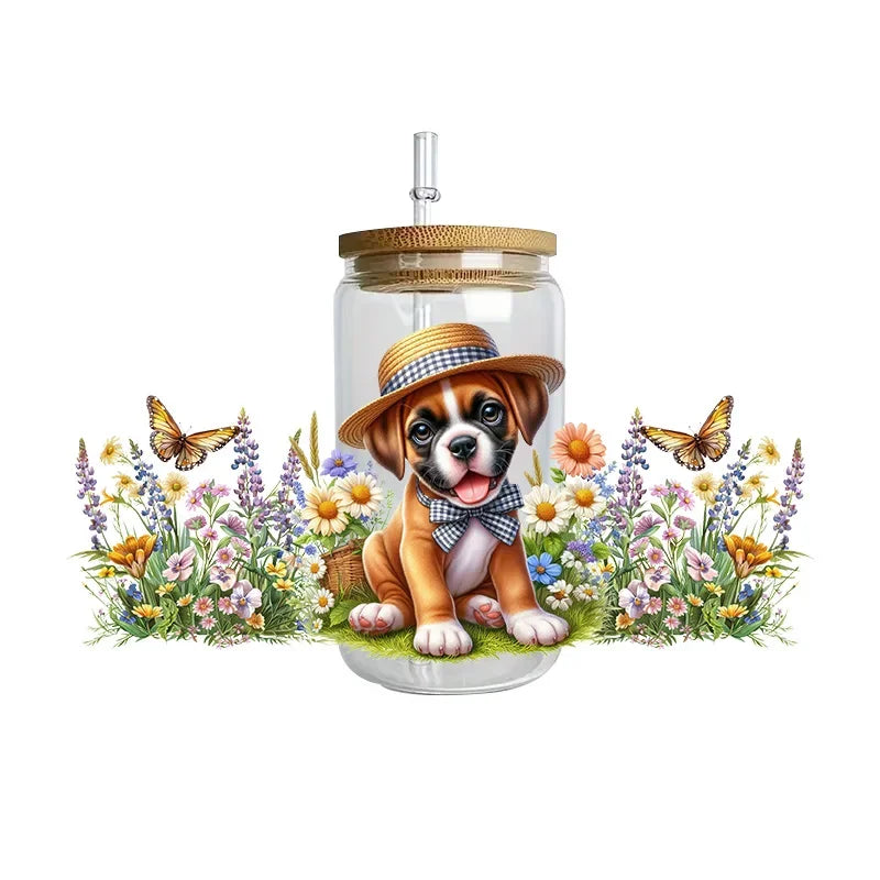 Cute dogs artwork UV 3D transfers UV DTF  stickers 16oz cup wraps