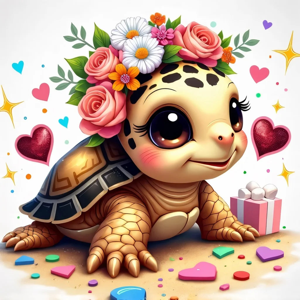 Full 11CT Embroidery Cross Stitch Kits Charming Turtle Tea Scene Pre Printed Aida Cloth