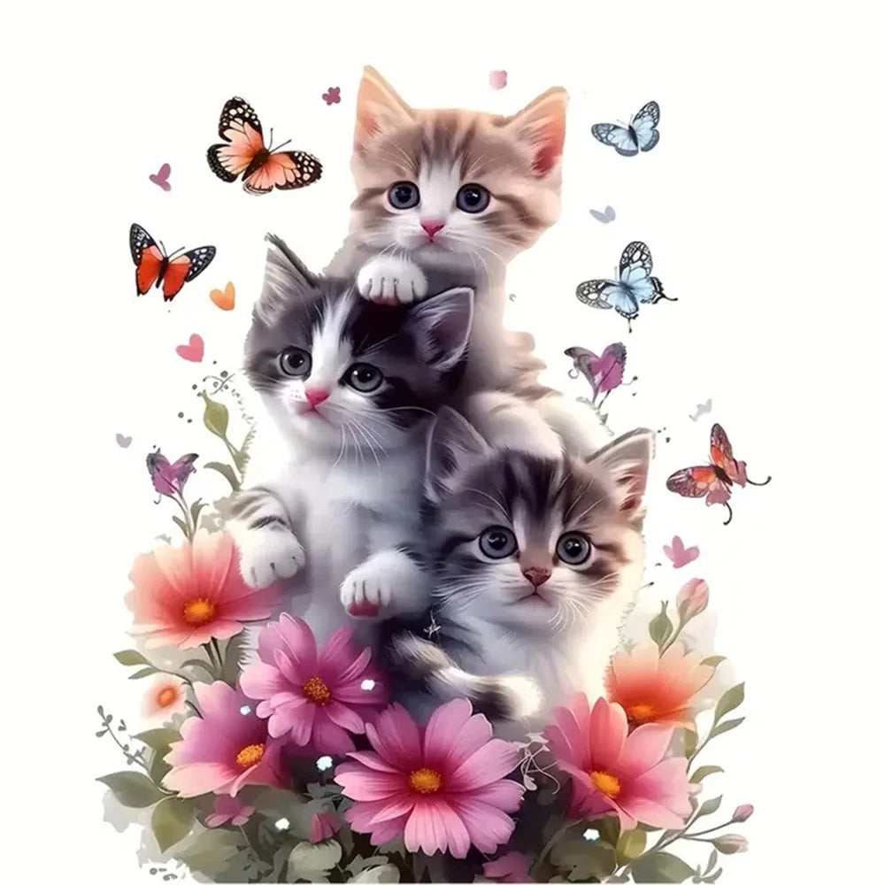 Cat Cross Stitch Pillow Kit Flower Printed Canvas 11CT Needlework Set Cartoon Handmade Craft Living Room Accessories