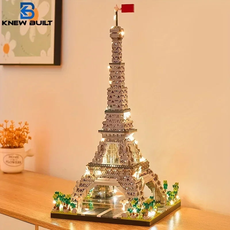 Paris Eiffel Tower Micro Mini Building Blocks Toys Set: LED Illuminated,