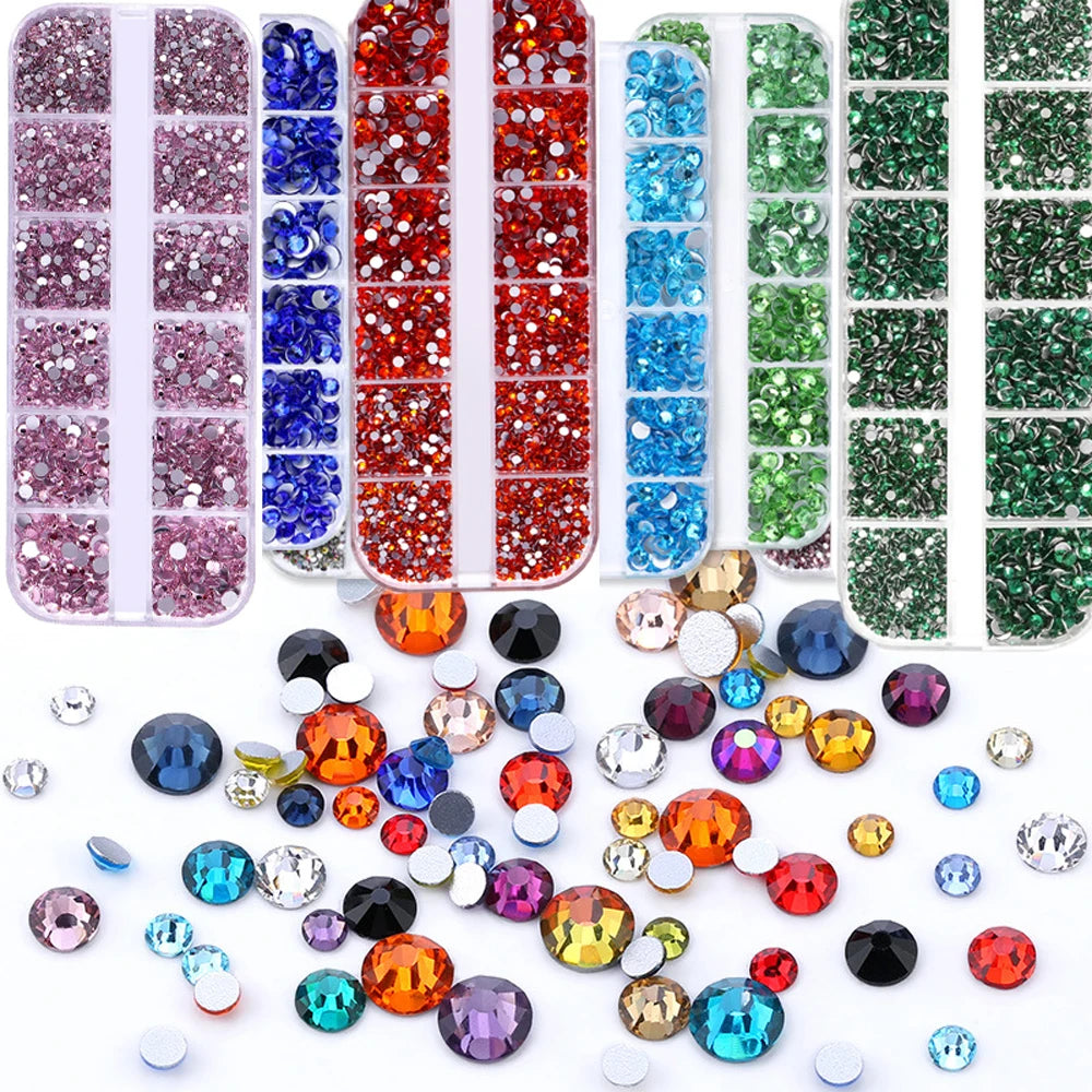 2400pcs+ Shiny Clear Crystal Gems Nail Rhinestones 1.5-4mm Mixed Round Glass Stone