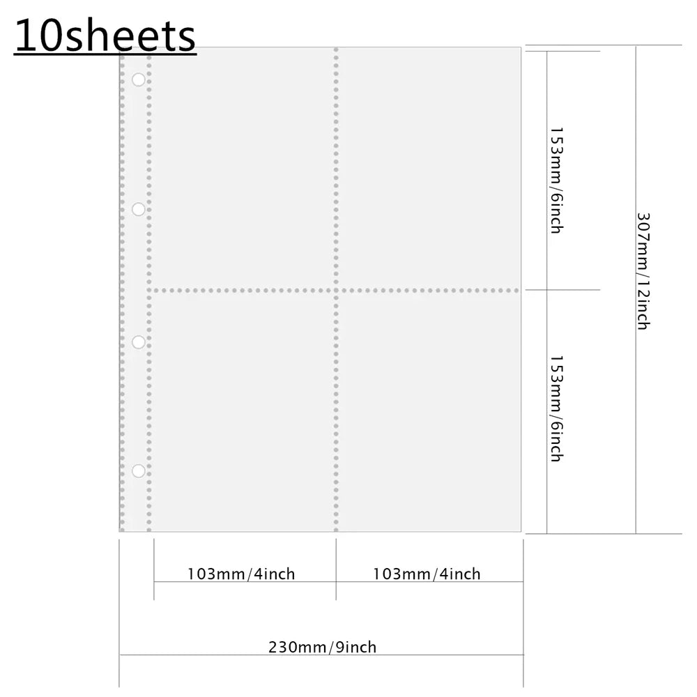 A4 Clear 10 Pcs Photo Album Refill Pages File Protector 4 Hole 6×4 10×15 4 Ring Binder Photocards Postcard Card Notebook