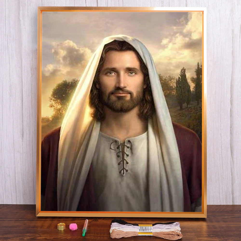 Meian Religion Jesus Portrait Printed 11CT Cross-Stitch DIY Embroidery Full Kit Painting Handicraft Craft Sewing Stamped Jewelry