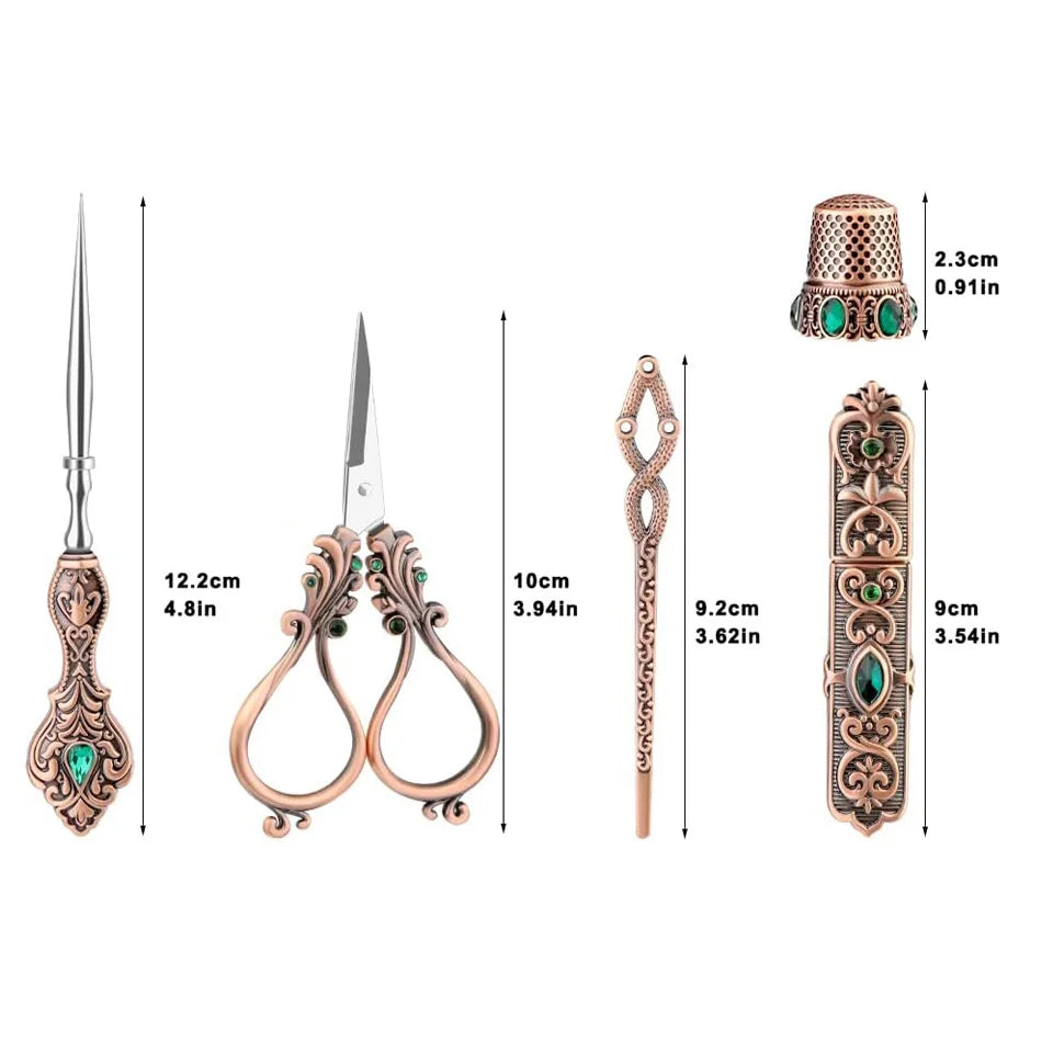 Vintage European Style Sewing Scissors case with and  Metal thimble