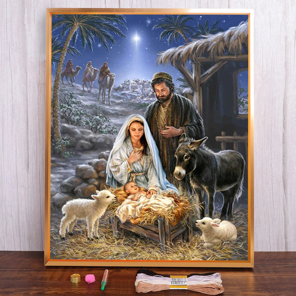 Meian Religion Jesus Portrait Printed 11CT Cross-Stitch DIY Embroidery Full Kit Painting Handicraft Craft Sewing Stamped Jewelry