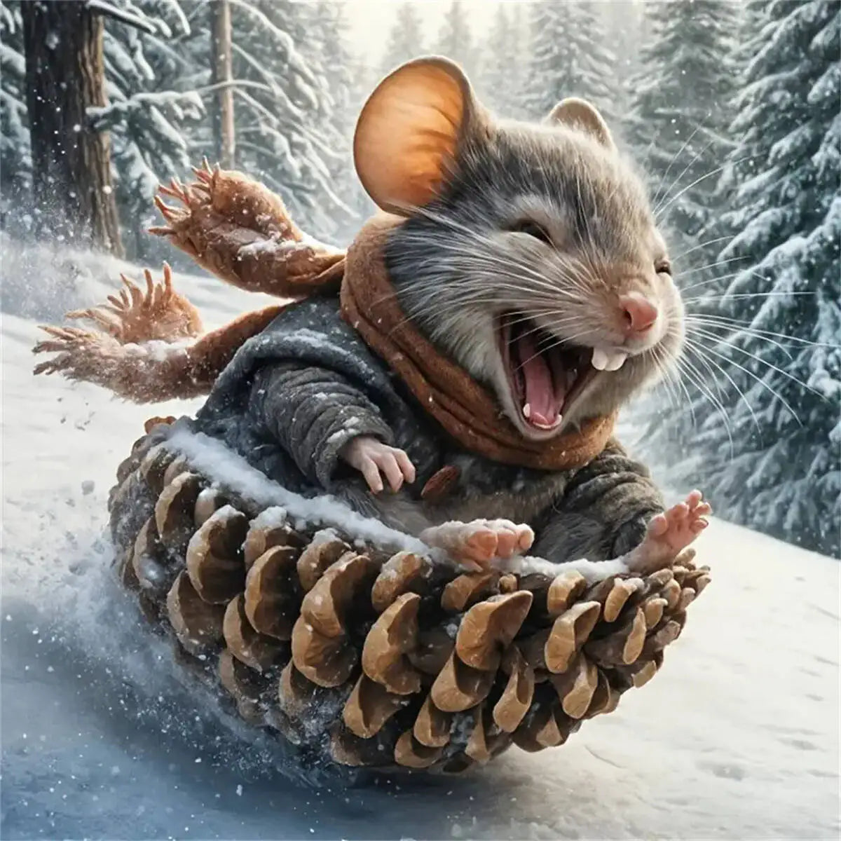 5D DIY Skiing Squirrels Diamond Painting Winter Snow New