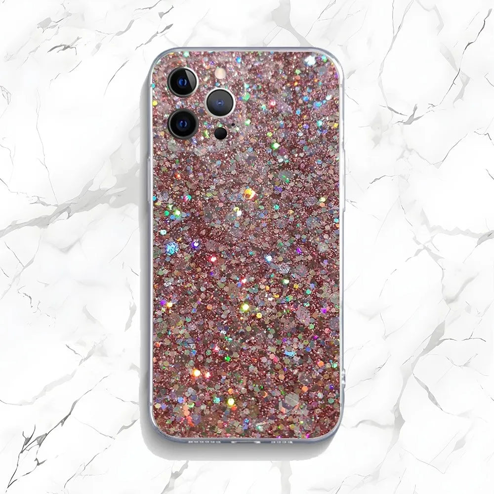 Pink Glitter Pattern Phone Case For iPhone 16,15,14,13,12,11 Plus,Pro,Max,XR,XS,X,7,8 Plus,SE,Mini Transparent Shell