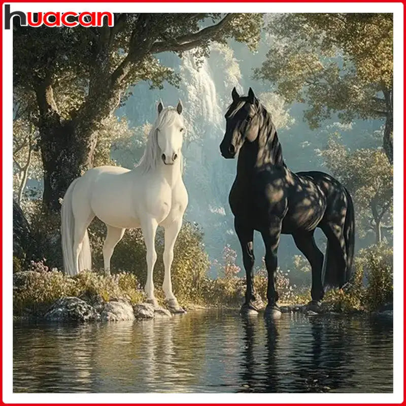 5D Brave Warhorse Diamond Painting Waterfall Forest