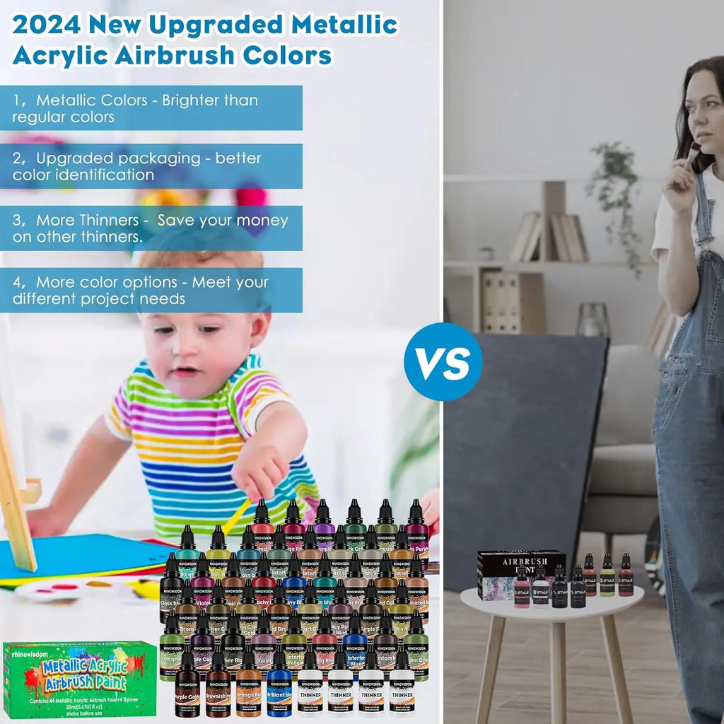 44 Colors with 4 Thinner Metallic Airbrush Paint Set (0.67 oz),