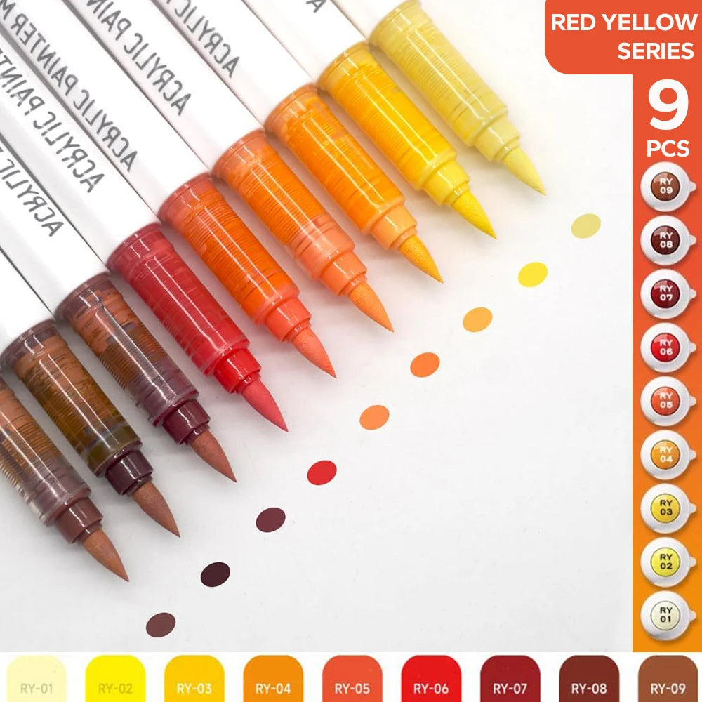 Acrylic Brush Markers Set 9 in grey, brown or flesh tones