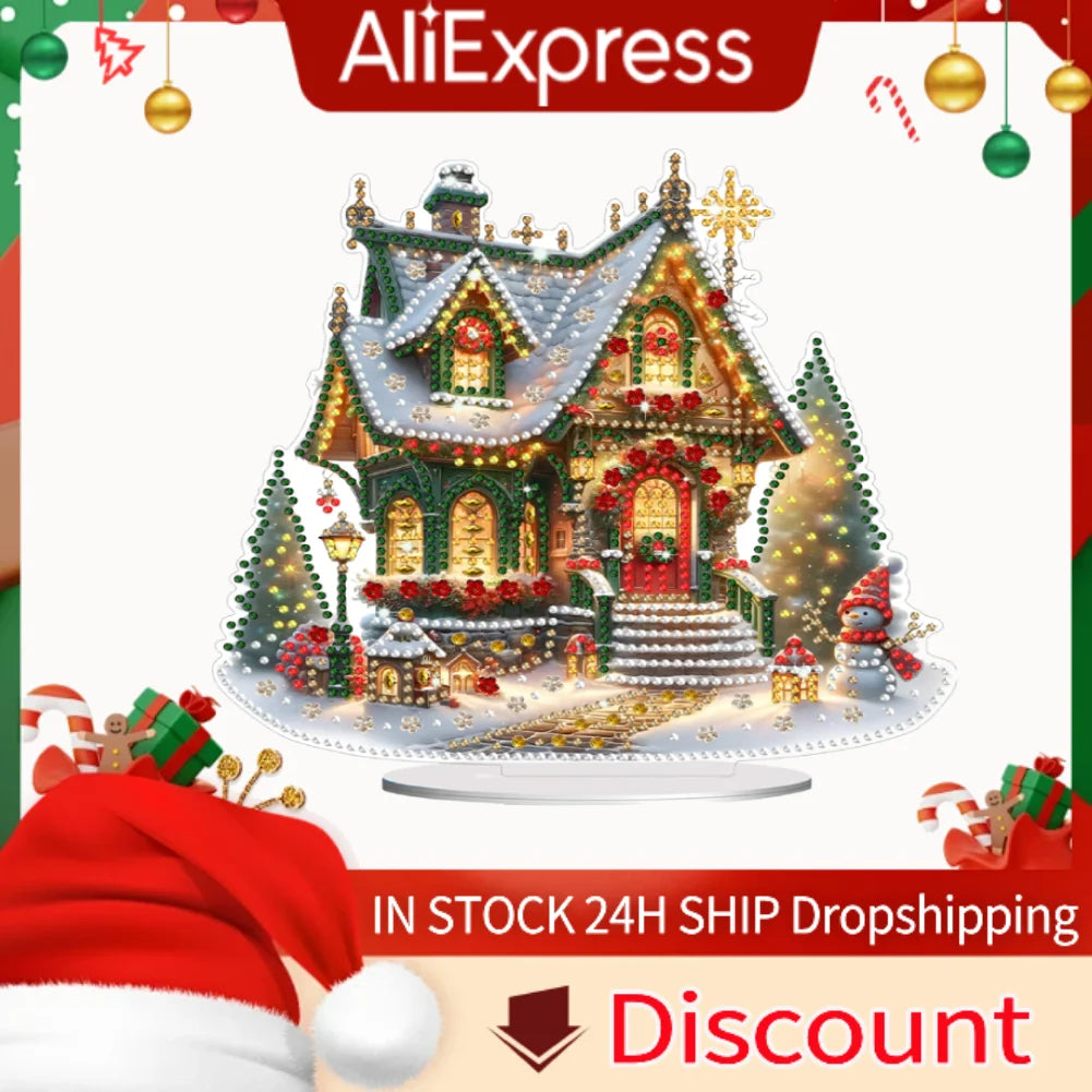 Acrylic Christmas House Colorful Light House Diamond Painting Tabletop Ornaments Kit 5D DIY Diamond Art Tabletop Decorations