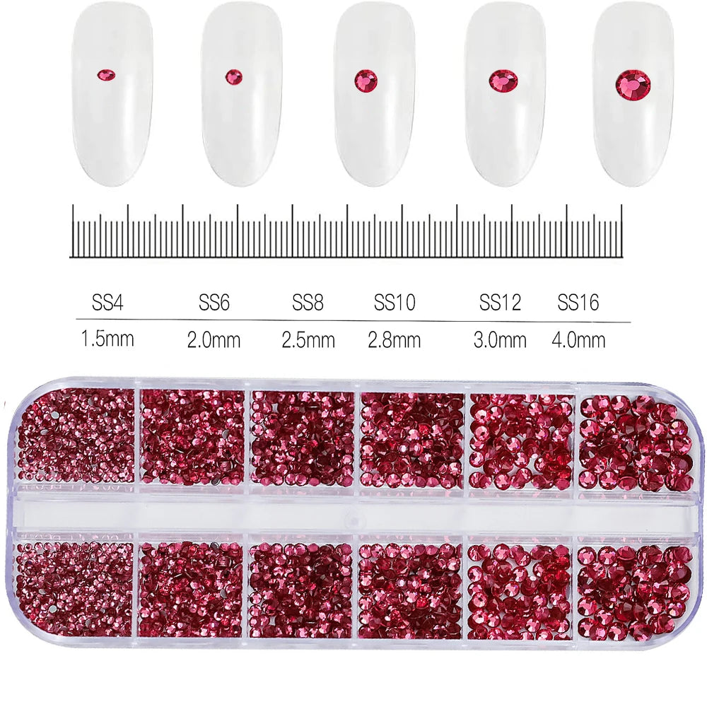 2400pcs+ Shiny Clear Crystal Gems Nail Rhinestones 1.5-4mm Mixed Round Glass Stone