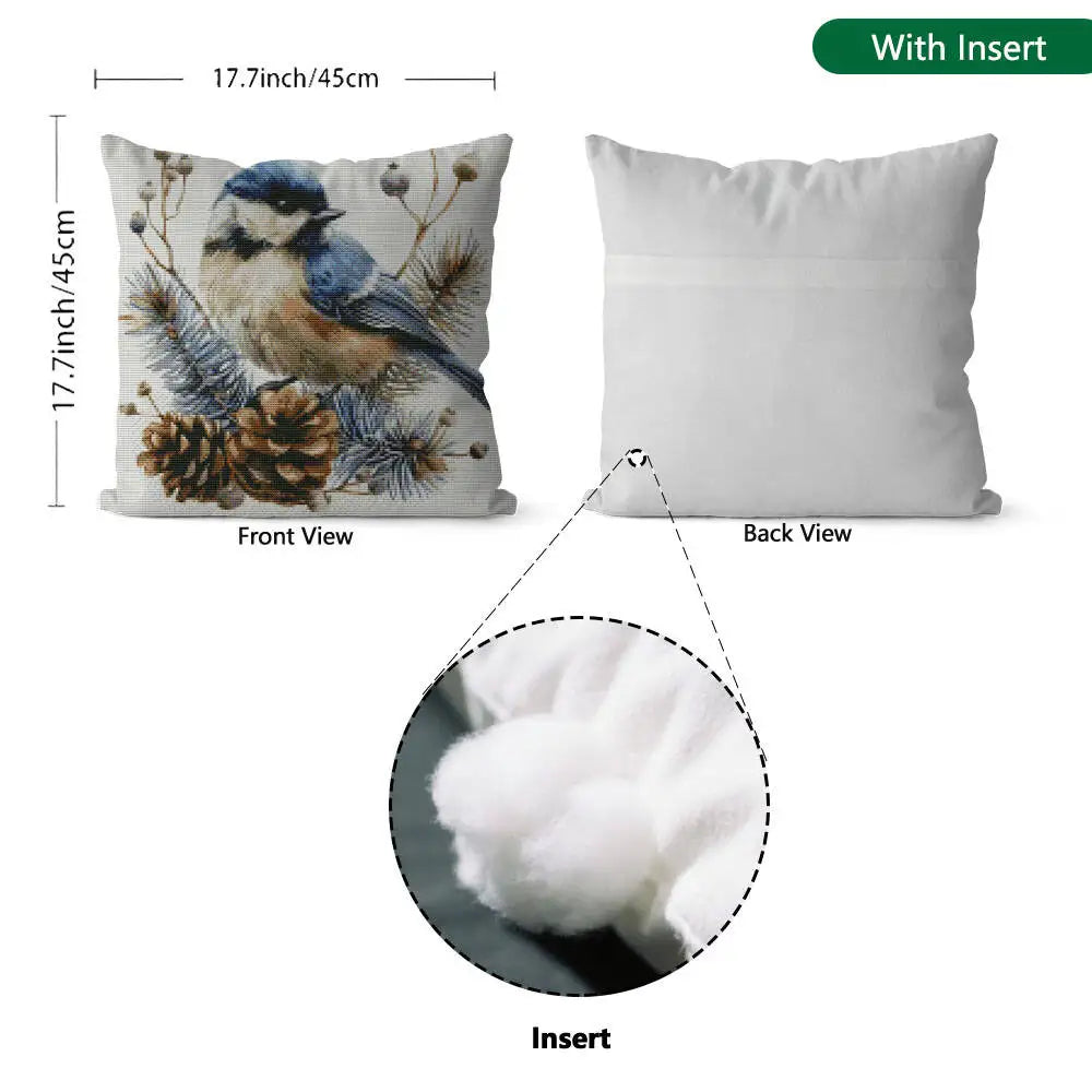 Cross Stitch Pillow Bird Pinecone 11ct Picture Printed Canvas