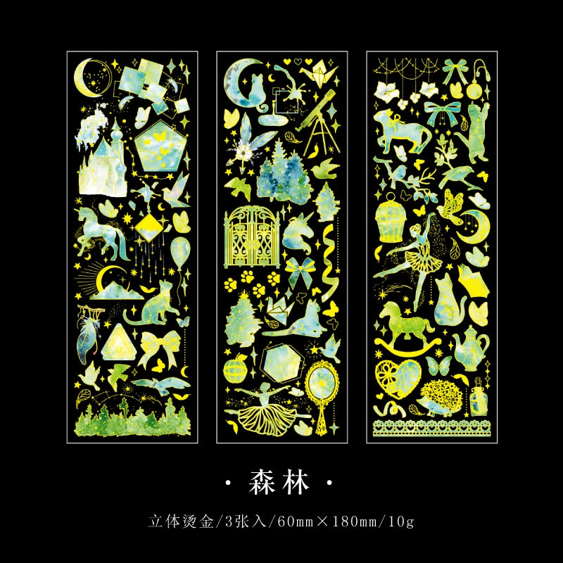3 Sheets Bronzing PET stickers