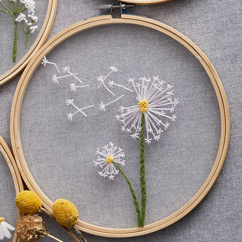 DIY Flowers Plants Pattern Embroidery Set Needlework Tools Printed Beginner Embroidery Round Cross Stitch Kit Sewing Craft Kit