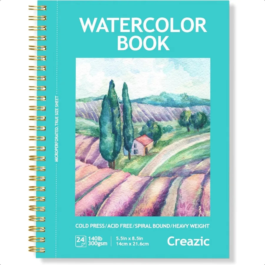 Watercolor Paper Pad 5.5"x8.5 24 Sheets 140lb Spiral Bound with Tear Line.