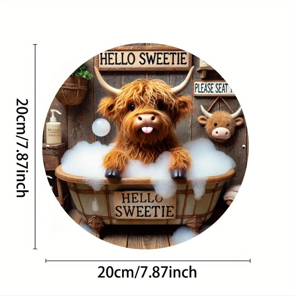 1 Piece 2D Wooden Disc Bathtub Cow 8 Inch Wall Art Bar Cafe Club And Kitchen Home Garden Outdoor Multifunctional Wall Decoration