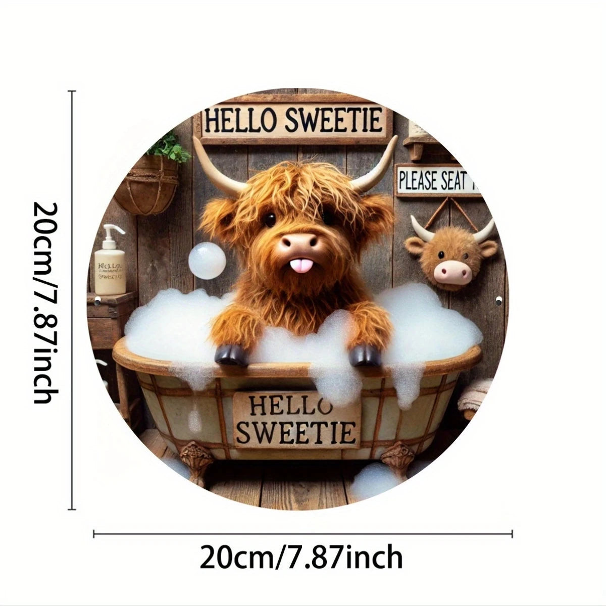 1 Piece 2D Wooden Disc Bathtub Cow 8 Inch Wall Art Bar Cafe Club And Kitchen Home Garden Outdoor Multifunctional Wall Decoration