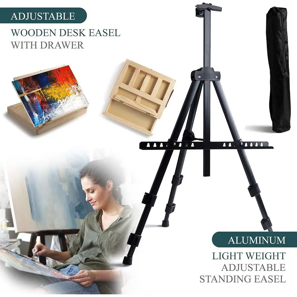 Deluxe Artist Painting Set & Wood Table Easel for Adults, Acrylic