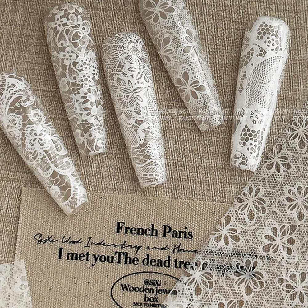 10 Rolls 2.5*50cm Sexy Lace Nail Foils Black White Transfer Paper Nail Art Stickers Stripe Lace Manicure Decals Nail Decorations