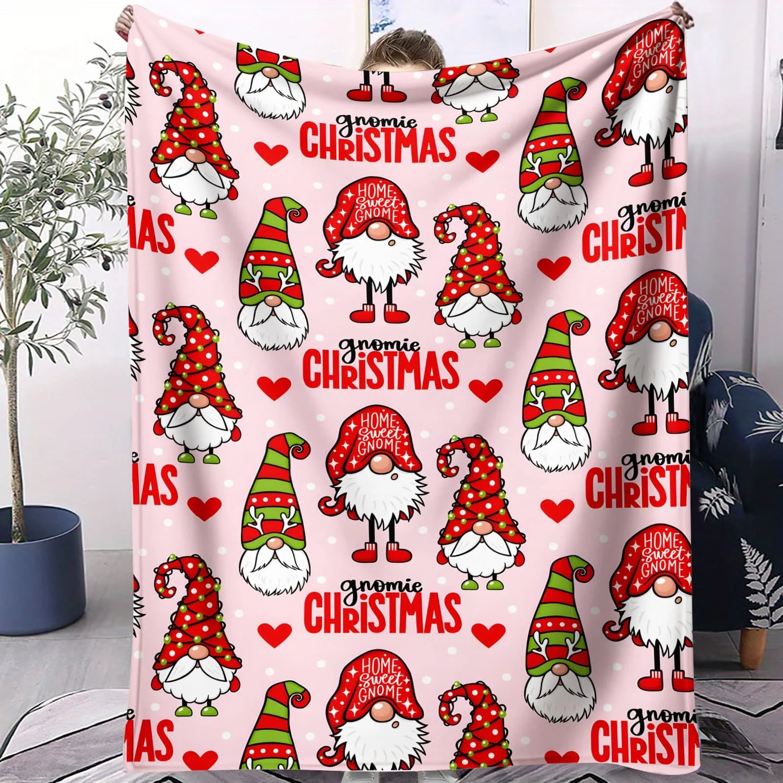 Fantasy Gnome Flannel Blanket Flower Christmas Gnomes Bedroom Throw Decor Camping Sofa Blanket Kids Couples Family Friends Gift