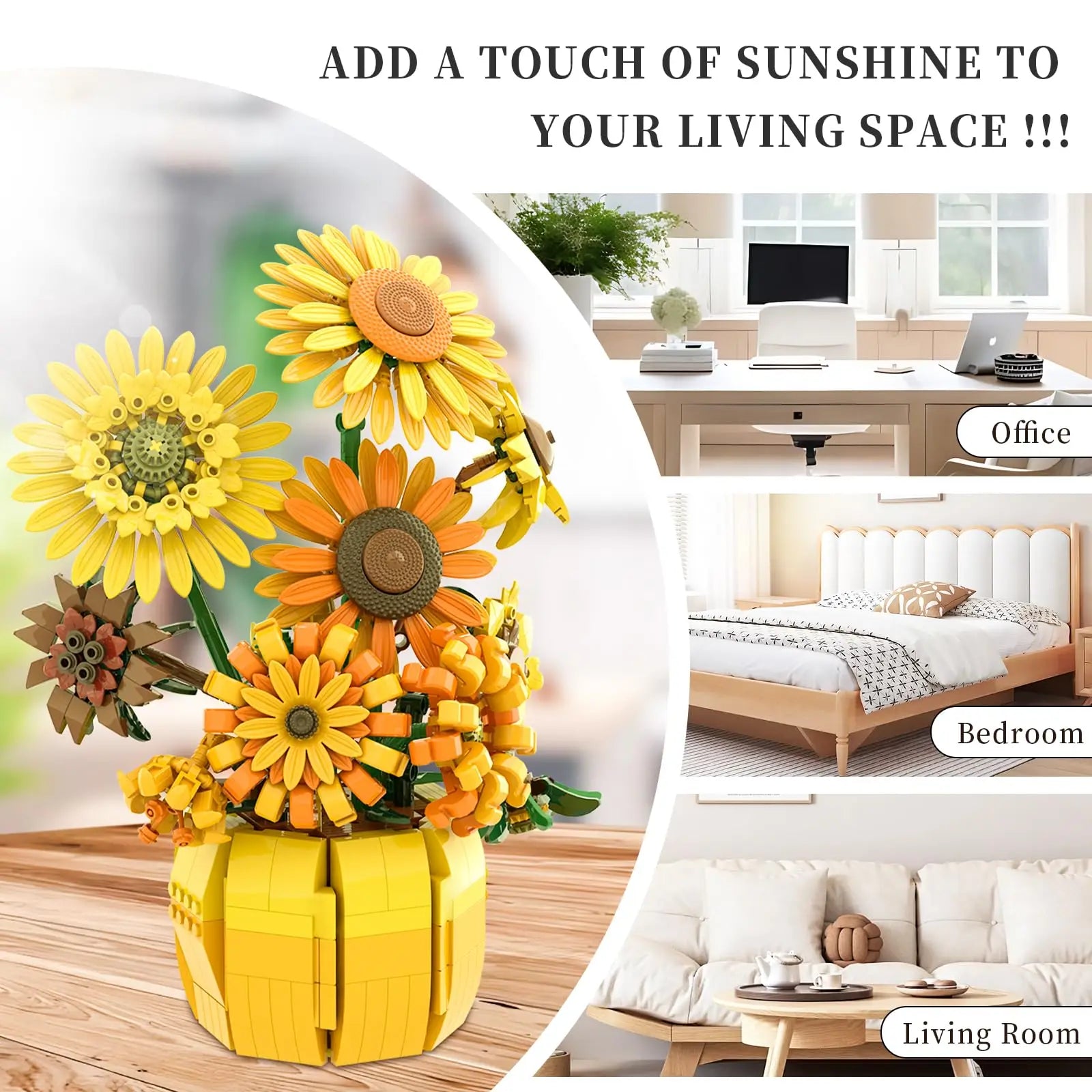 1009PCS Sunflower Building Blocks Flower Bouquet Vase Model Bricks Set