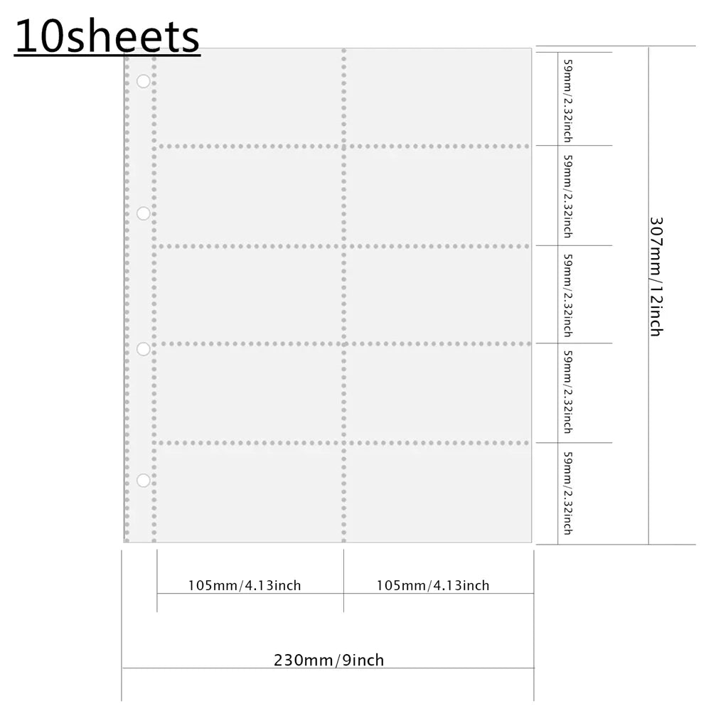 A4 Clear 10 Pcs Photo Album Refill Pages File Protector 4 Hole 6×4 10×15 4 Ring Binder Photocards Postcard Card Notebook