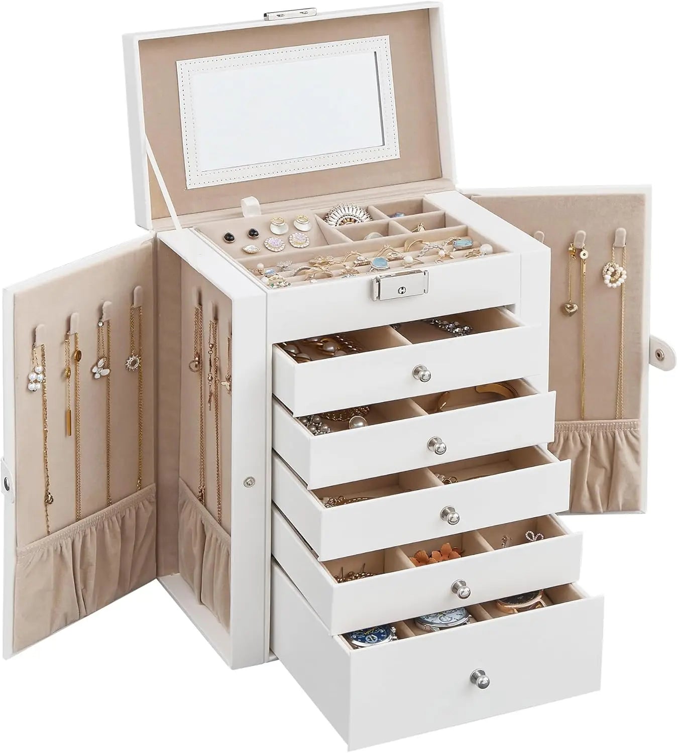 6-Tier Jewelry Organizer with Mirror,