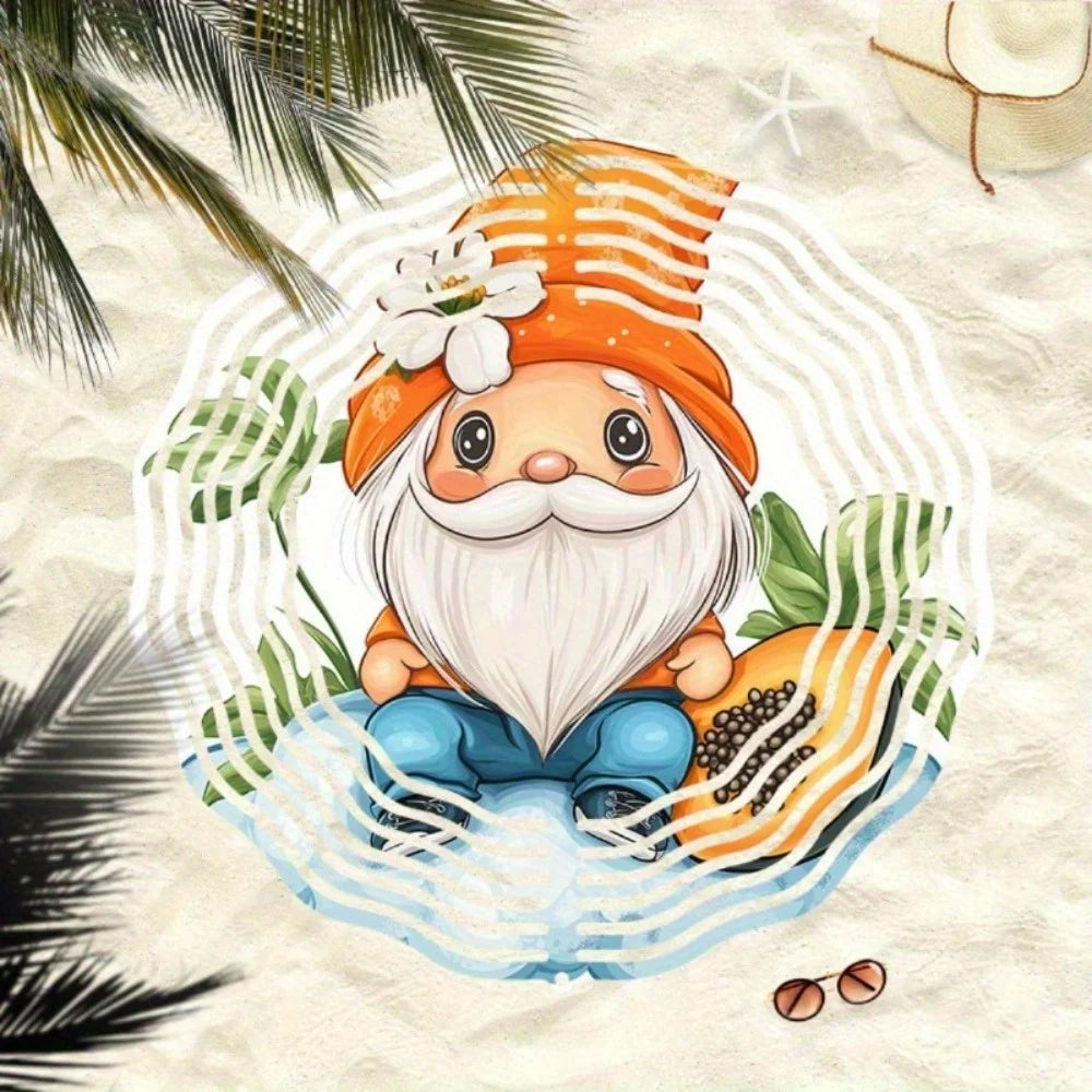 2D Metal Wind Chime Outdoor Garden Decor with Gnome Cantaloupe Design