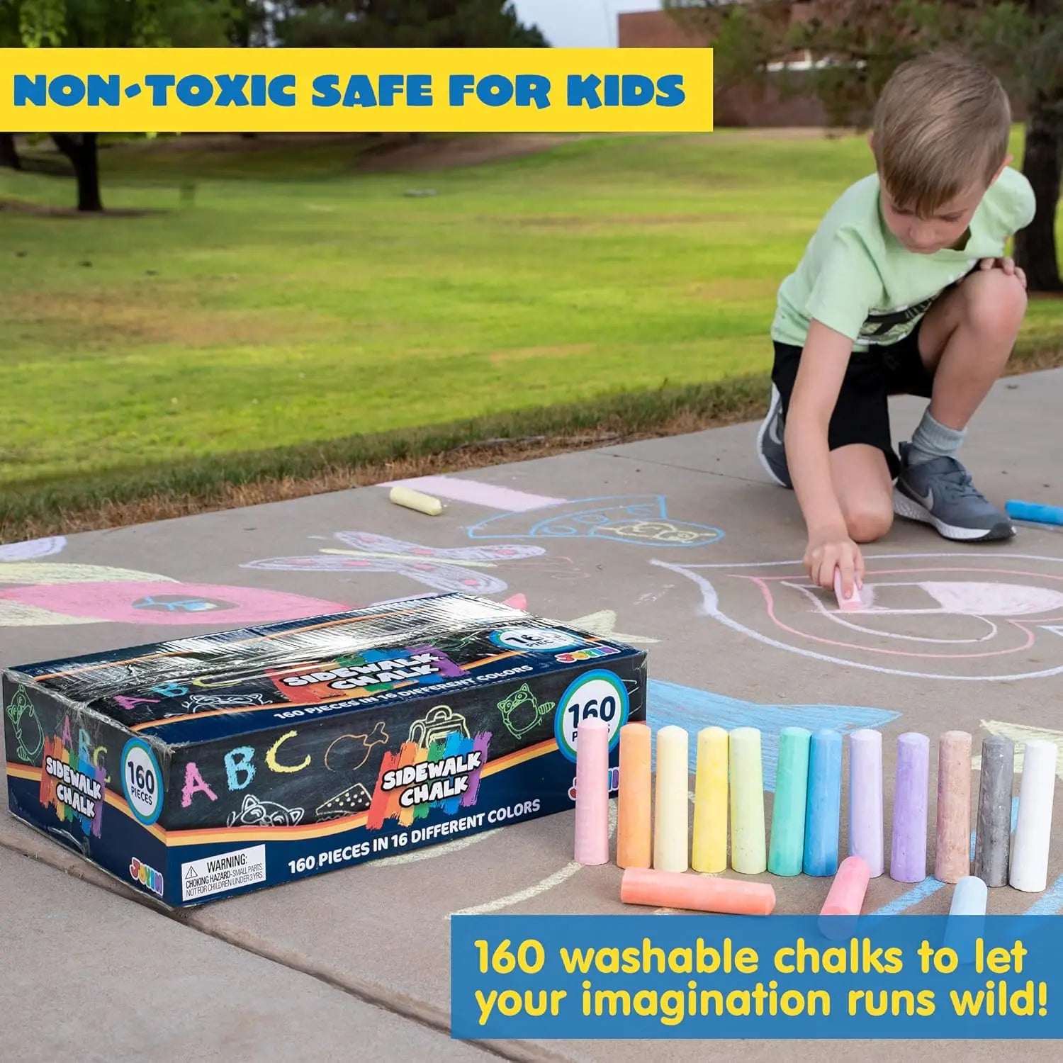160 PCS Sidewalk Chalks Set Non-Toxic Washable