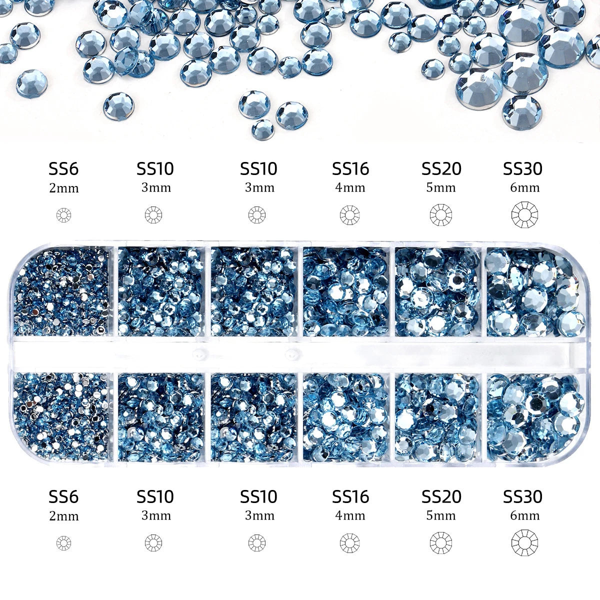 2400pcs+ Shiny Clear Crystal Gems Nail Rhinestones 1.5-4mm Mixed Round Glass Stone