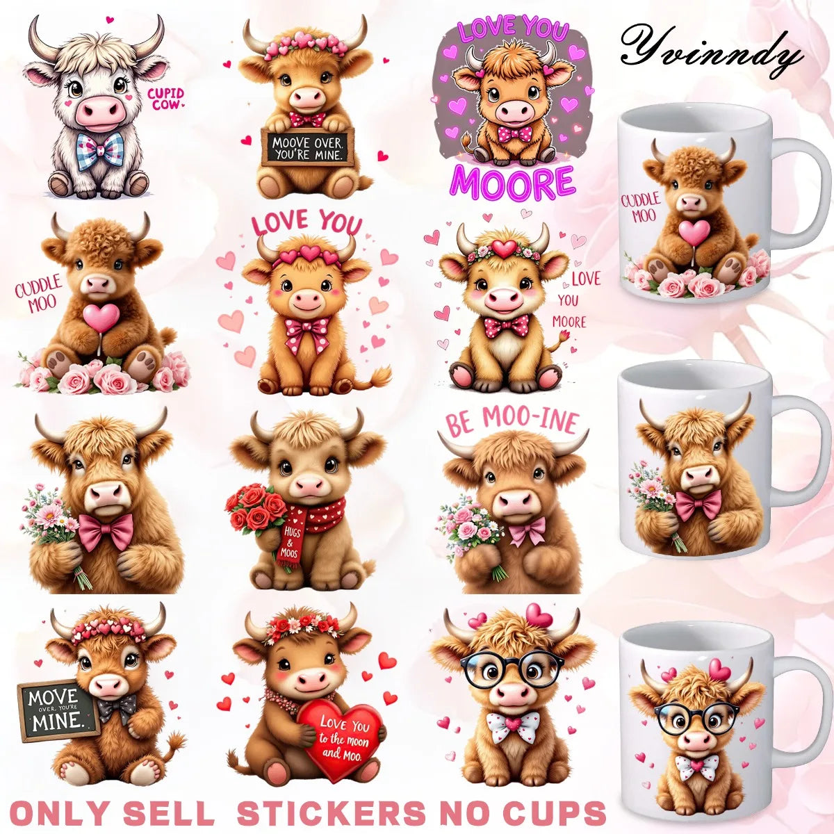 12Pcs/Set Naughty Cow And Valentine's Day  UV DTF High Self-Adhesive Transfer Paper