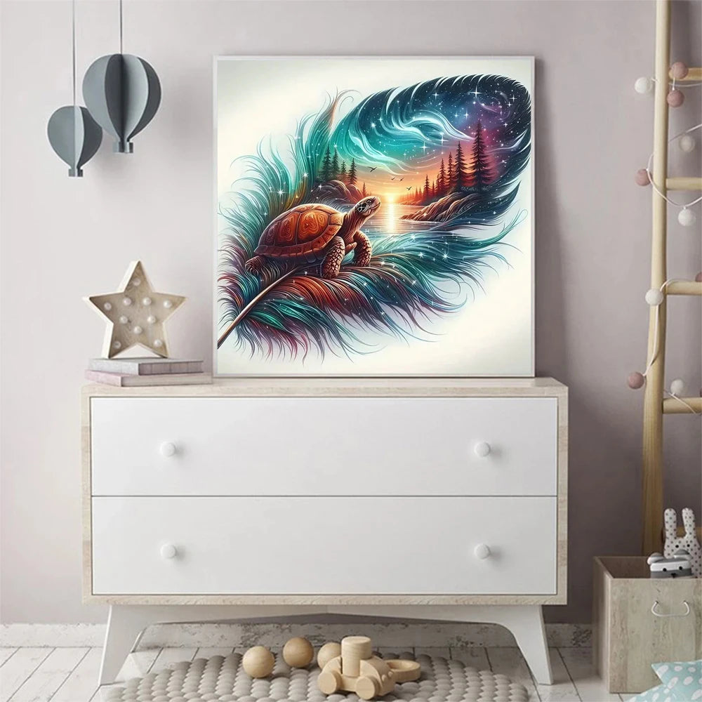 Tortoise Embroidery Fabric l 11ct Needlework Feather  Sunset