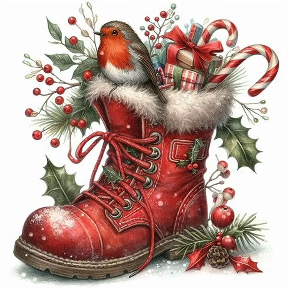 Christmas New Cross Stitch Bird Boot Gift Bag Needlework Printed Canvas Festive Decorations New Art Gift