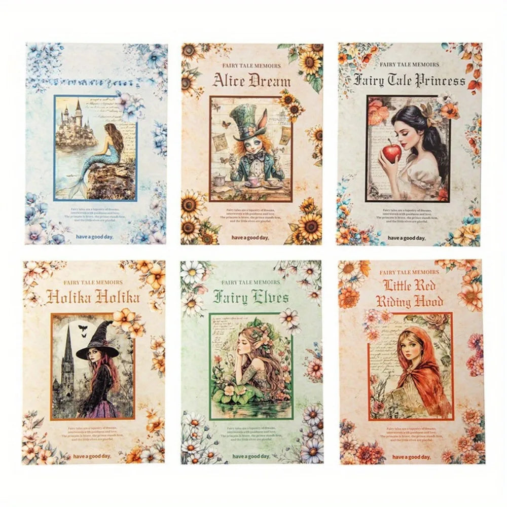 180pcs Fairy Tale Scrapbook Paper, 6 Styles Vintage Background Pages ,storybook theme