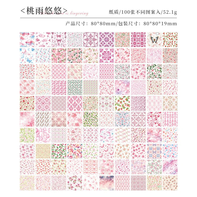 6 Styles, Each with 100 Sheets, Retro Style Plant and Flower Material Paper DIY Hand Account Decoration Base Paper