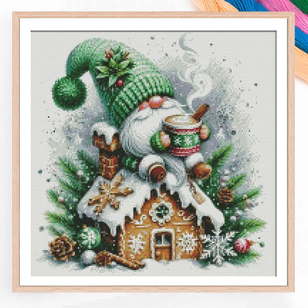 Santa Claus Cross Kit Christmas House Embroidery Printed Canvas