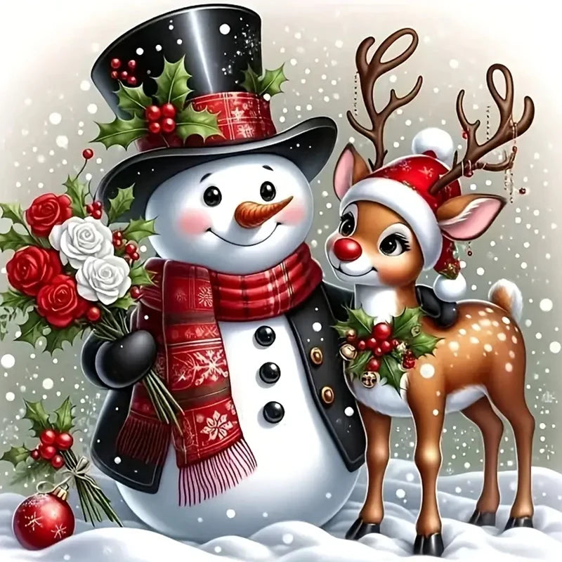 Christmas Snowdoll and Sika Deer Diamond Painting Set,