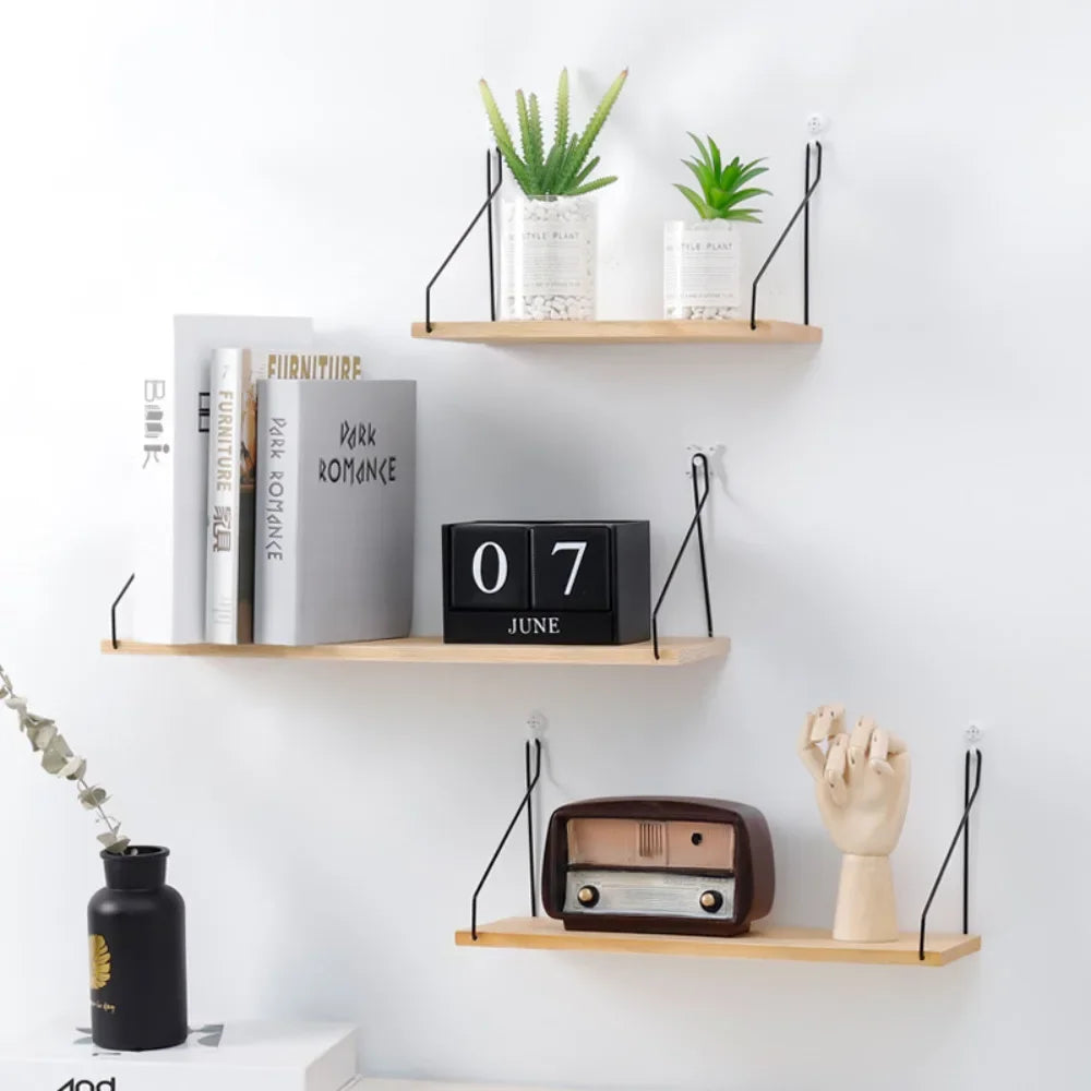 Wooden Iron Wall Shelf  Mounted Storage Rack