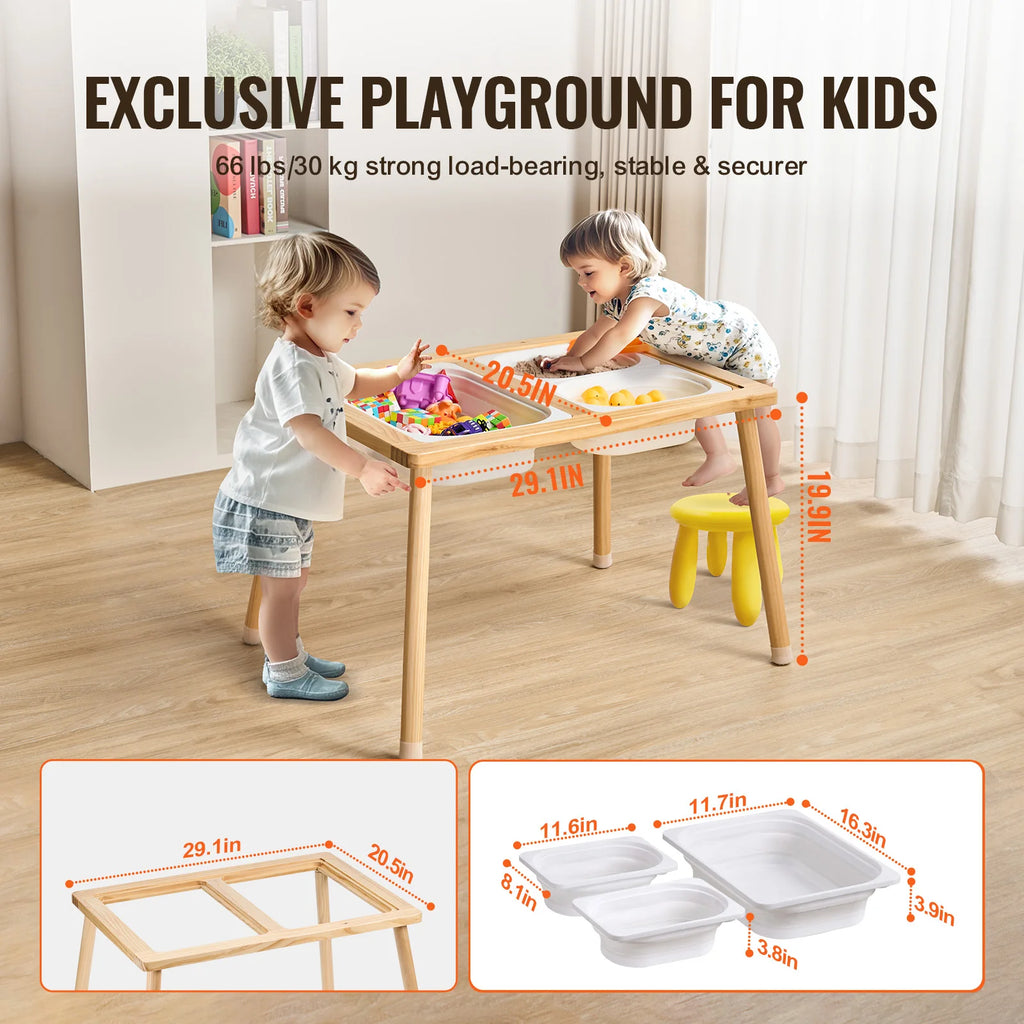 Table for Kids Activity with 3 Foldable Storage Bins & Double-Sided Board Indoor/Outdoor