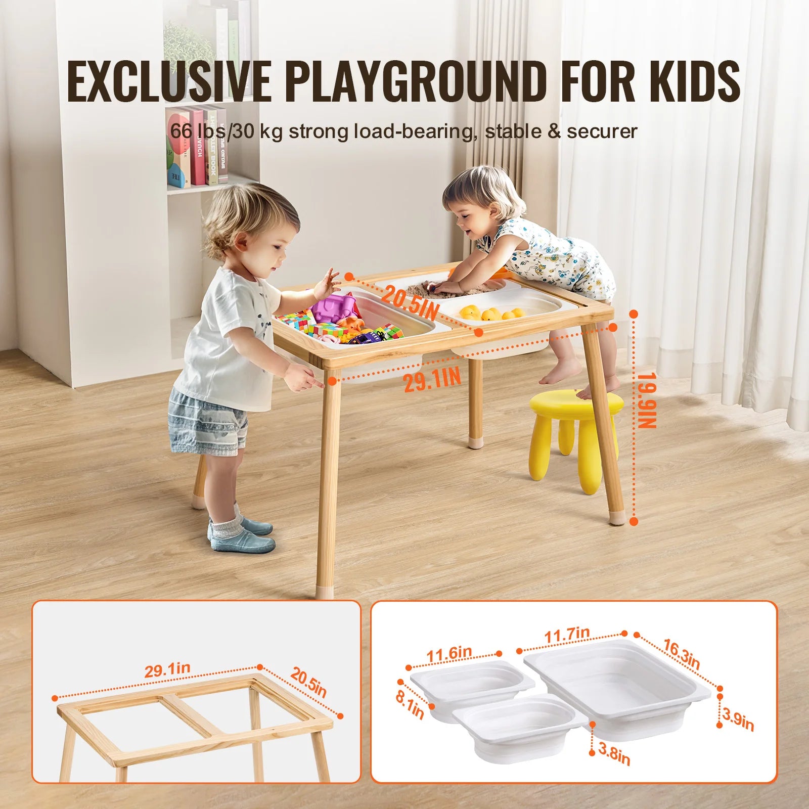 Table for Kids Activity with 3 Foldable Storage Bins & Double-Sided Board Indoor/Outdoor