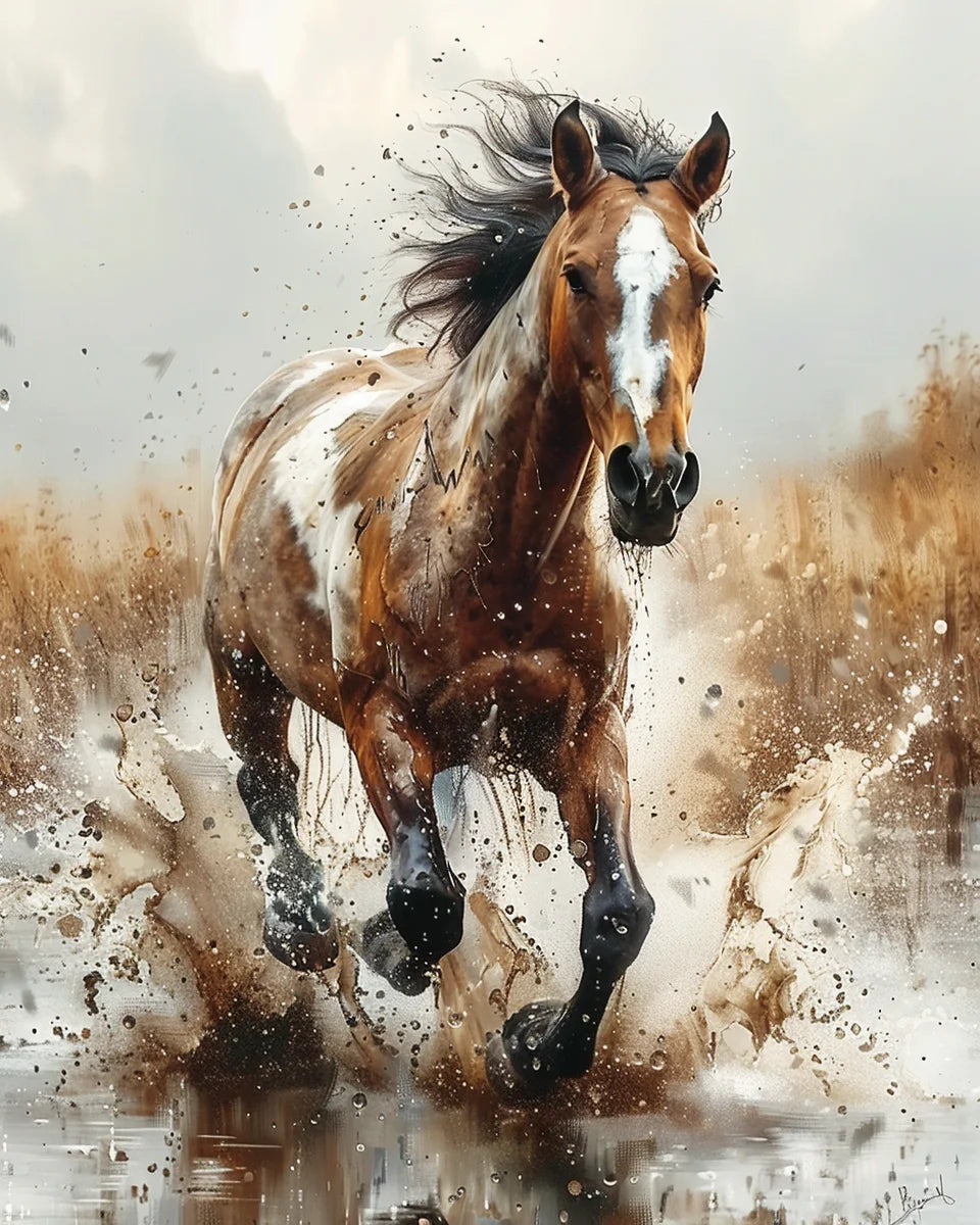 Painting By Numbers Galloping Horse Flower Animals Adult Acrylic Kit Seascape