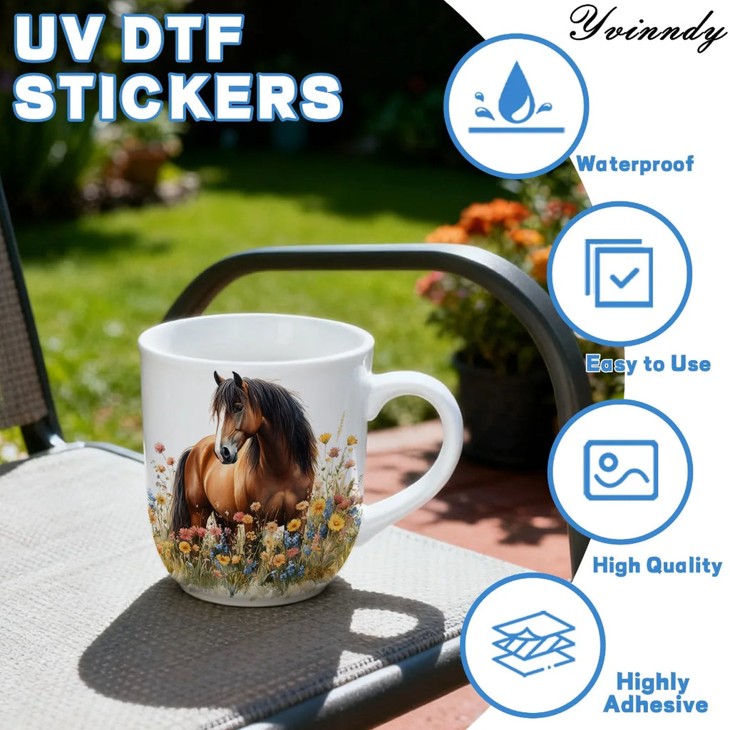 12PCS/SETFloral Horse UV DTF DIY Transfer Stickers
