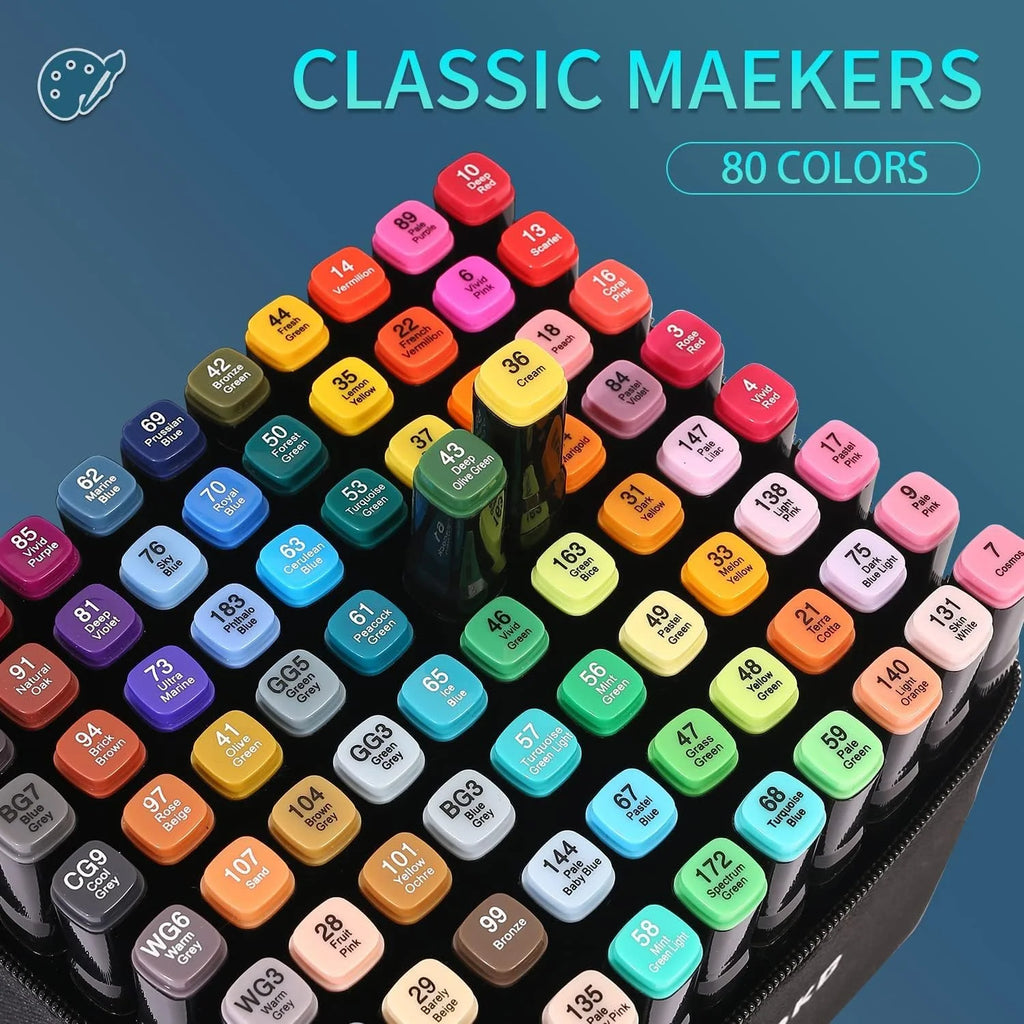 Alcohol Markers, 80 Dual Brush Tip Permanent Art Markers